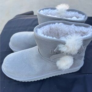 Gray Suede Boots with Fur Trim